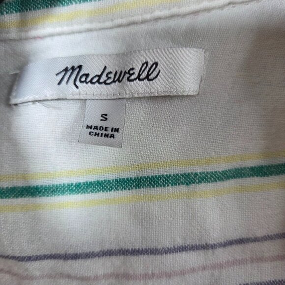Madewell Shirt Womens S Fits XL White Pastel Stripe Linen Blend Short Sleeve Top - Picture 2 of 10